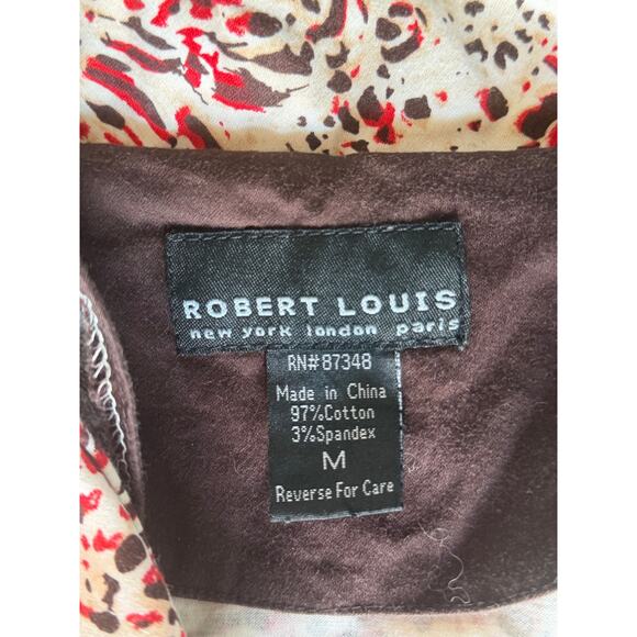 Robert Louis Shirt Dress Red Brown Abstract Print Belted Utility Women M - Picture 9 of 9